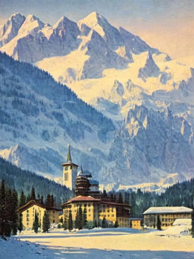 Cortina D'Ampezzo, Italien Skigebiet Vintage-Landschaft 2 Skiposter
