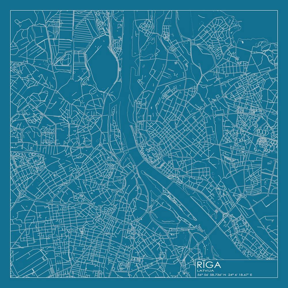 Rīga, Latvija, (Riga, Latvia) City Map Blueprint Design