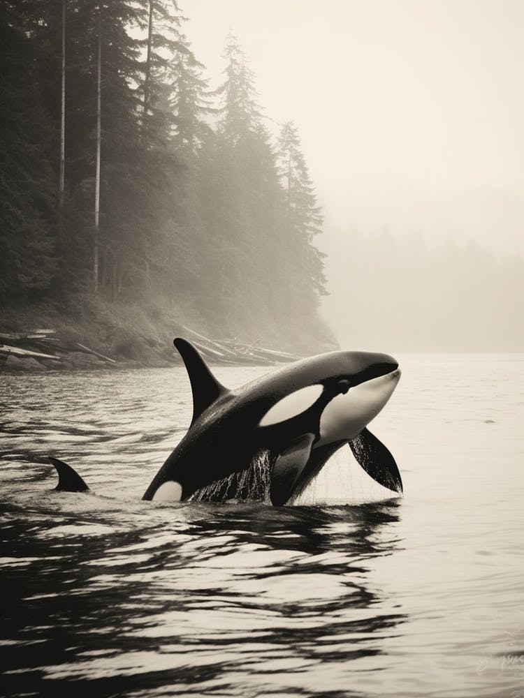Sepia Misty Orca Whale Forest Scenery