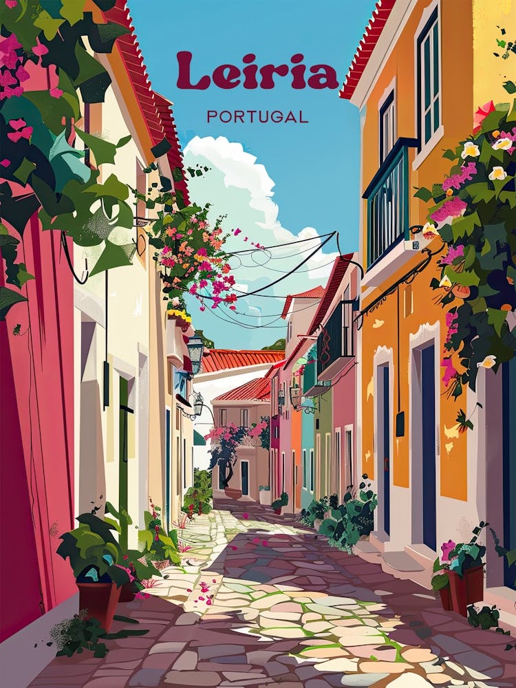 Leiria Portugal Lebendige Digitale Reiseillustration