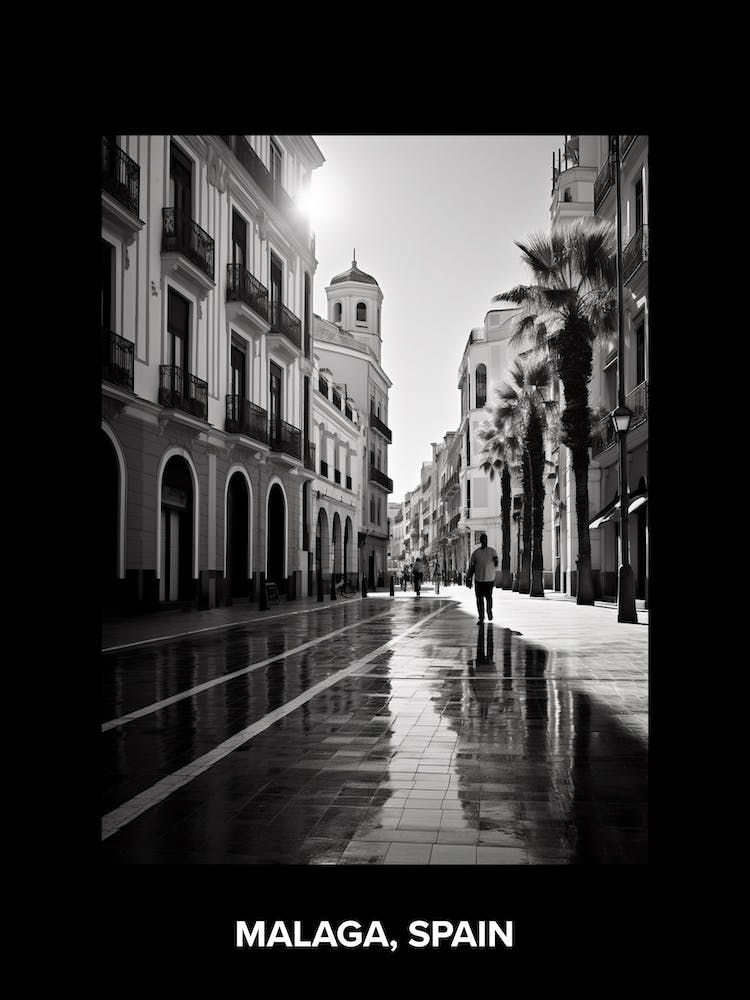 Poster Of Malaga, Spain, Mediterranean Black And White Photography Analogue 1