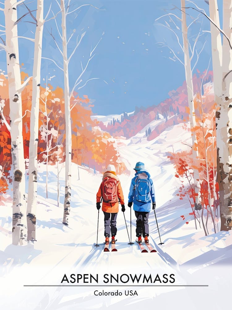 Aspen Snowmass   Colorado Usa, Ski Resort Poster Illustration 3