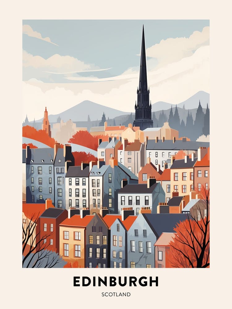 Vintage Winter Travel Poster Edinburgh Scotland 1