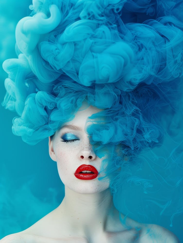 Beautiful Young Woman In Blue Smoke