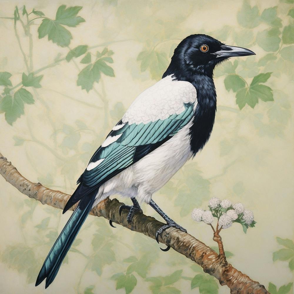 Ohara Koson Inspired Bird Painting Magpie 4 Square