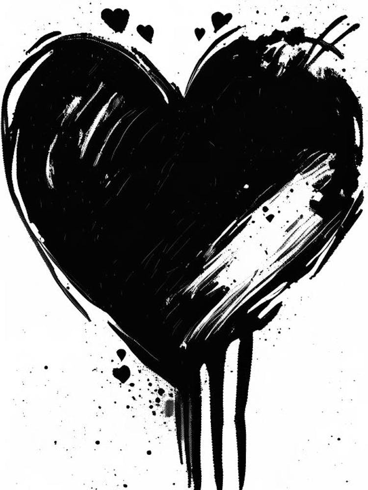 Cœur Joyeux 1 Symbole Peinture Noir et Blanc