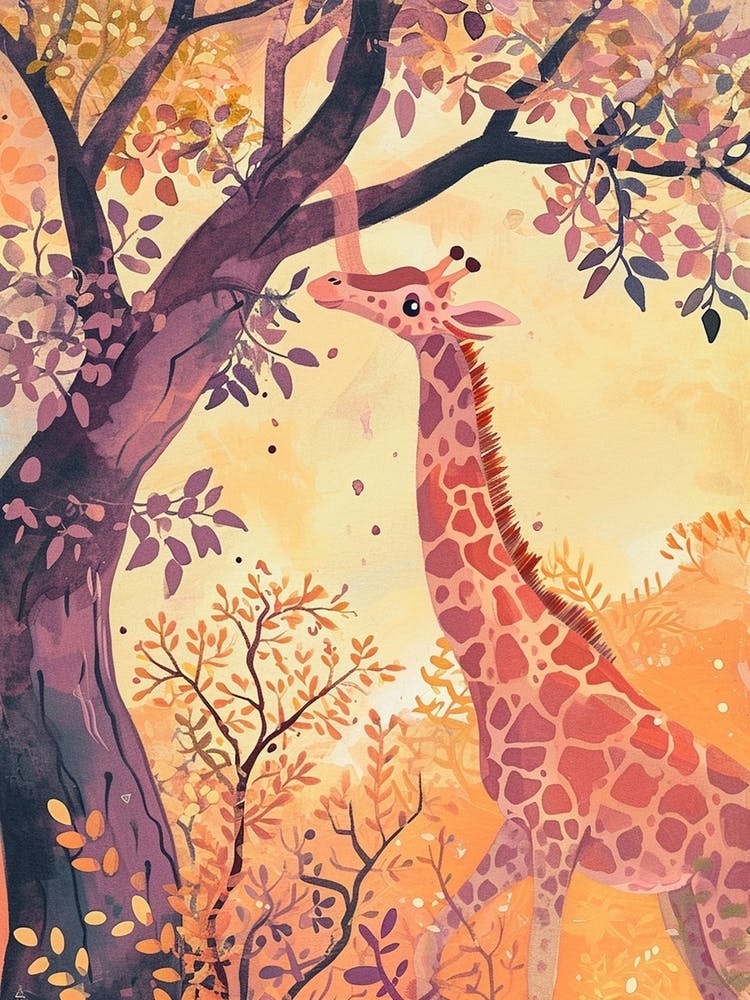Giraffe Under The Tree Watercolour Inspired 3