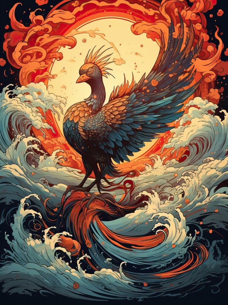 Phoenix Animal Drawing In The Style Of Ukiyo E 1