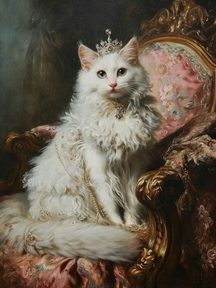 Medieval White Cat With A Tiara