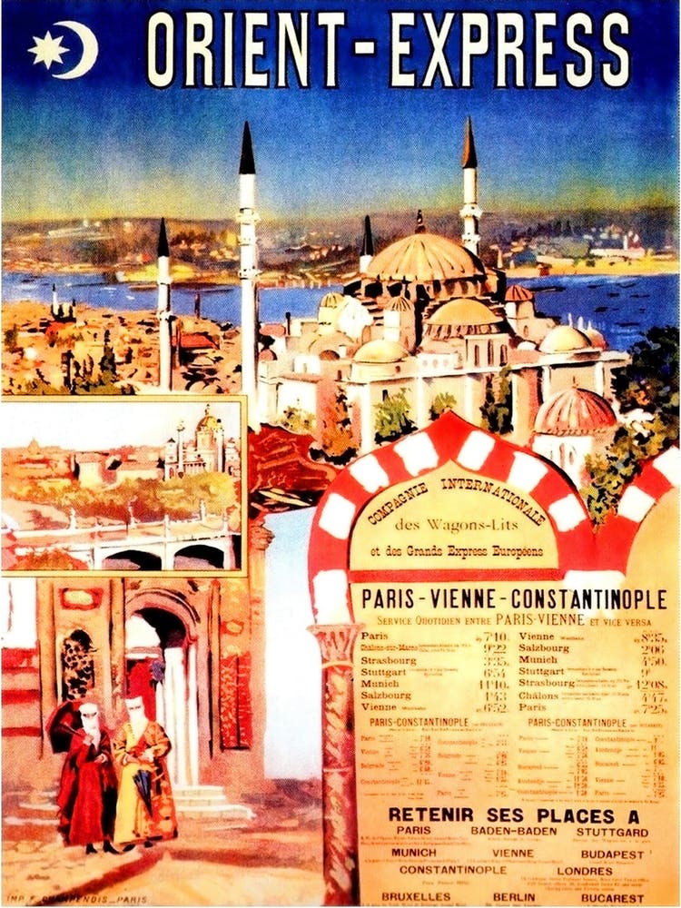 Paris Vienna Constantinople, Vintage Railway Poster