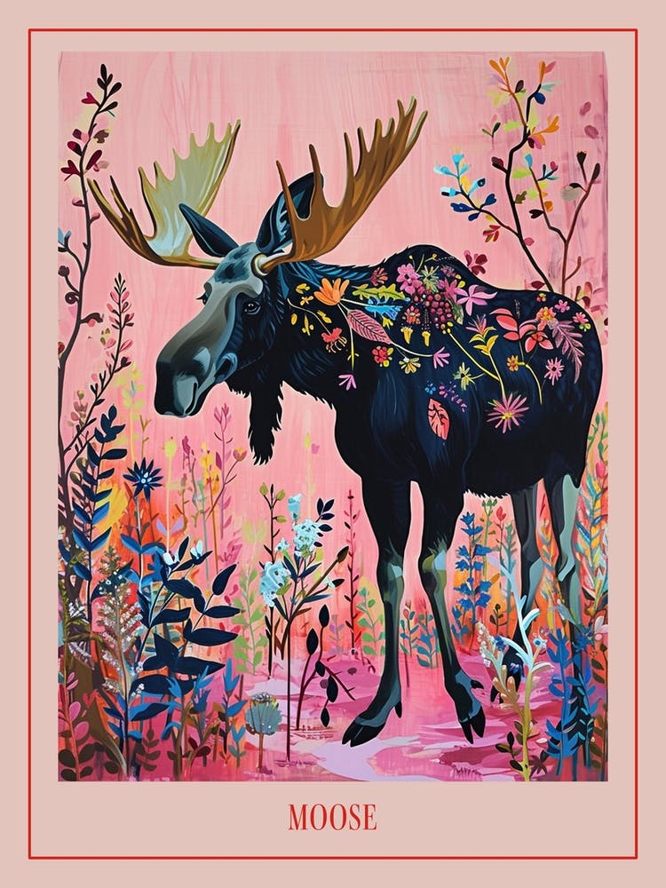 Floral Animal Painting Moose 3 Poster