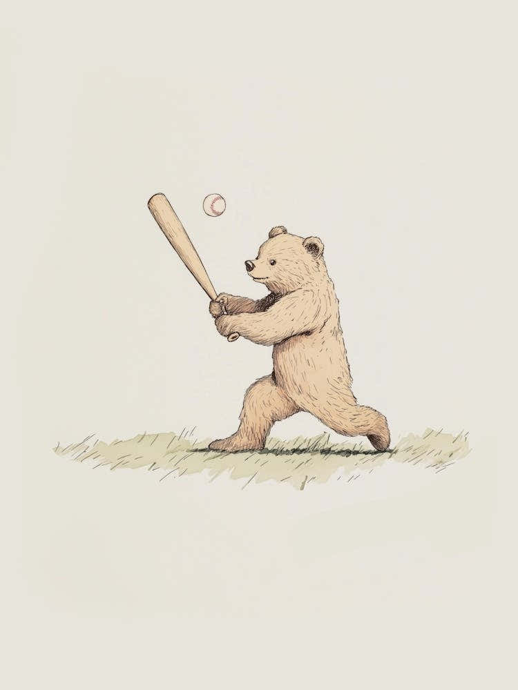 Bear Playing Baseball Illustration