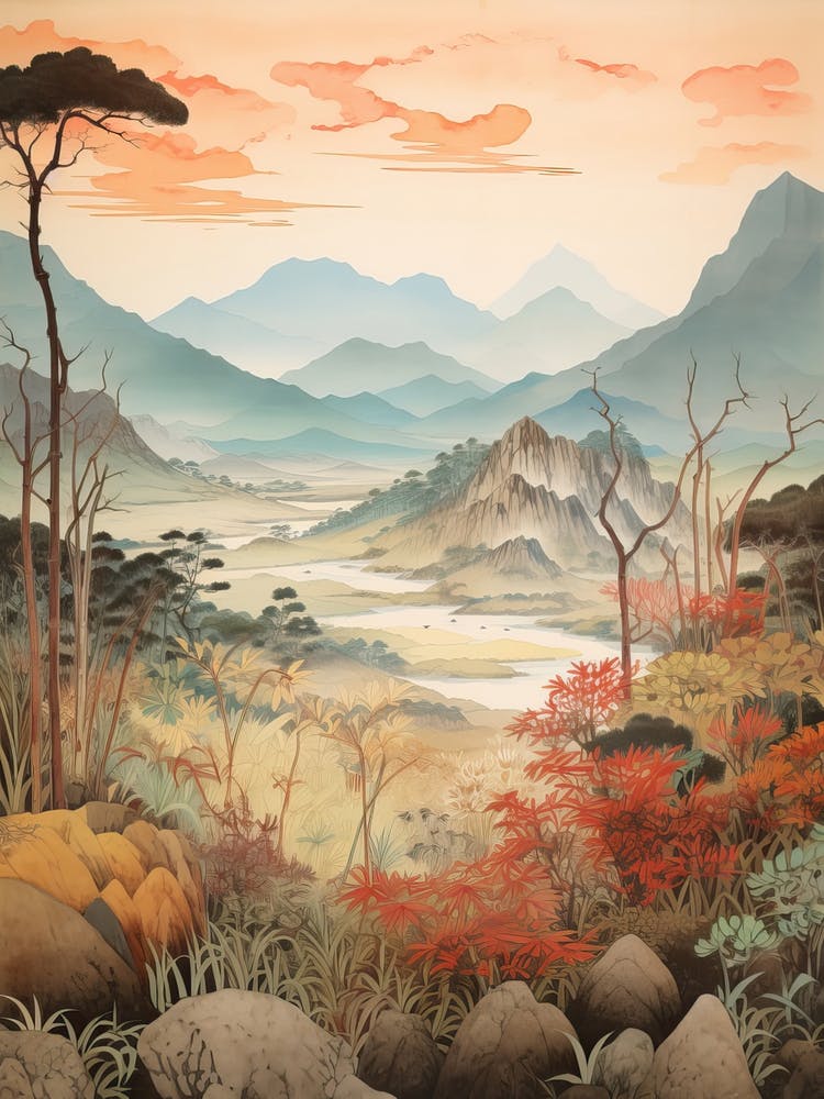 Aso Kuju National Park In Kumamoto, Ukiyo E Drawing 4