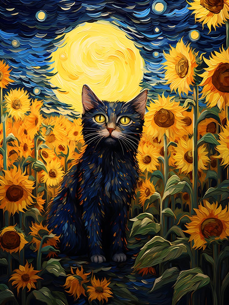 Cat Sunflowers Wall Art 10