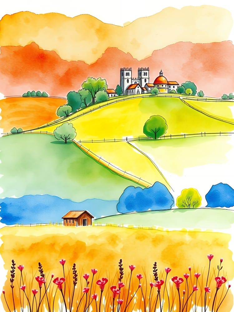 Watercolor Of A Farm 1