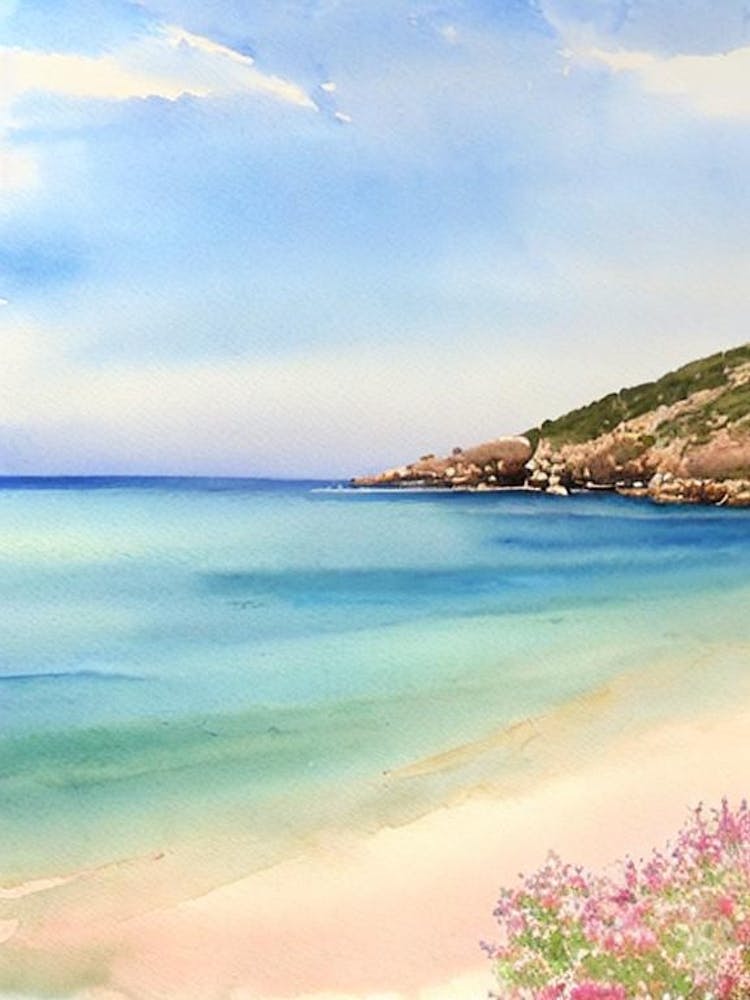 Palombaggia Beach, Corsica, France Watercolour