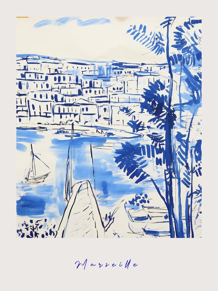 Marseille France 3 Mediterranean Blue Drawing Poster