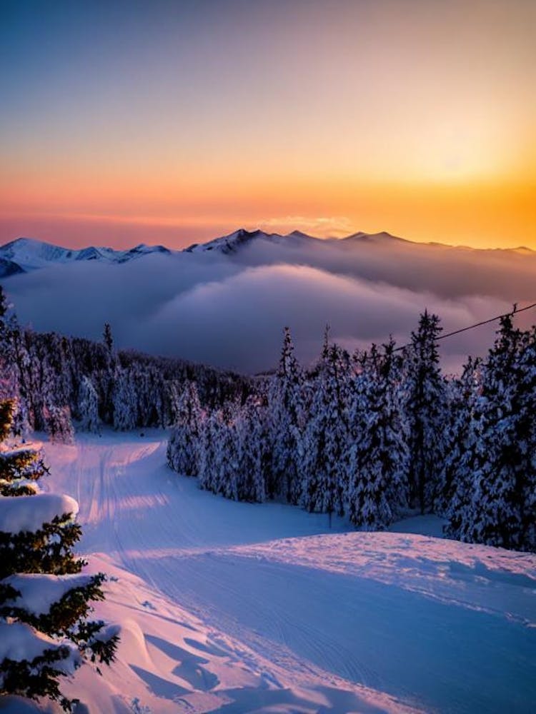 Myoko Kogen, Japan Sunrise Skiing Poster