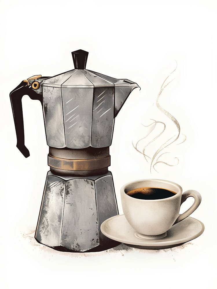 Vintage Inspired Moka Pot And Espresso Cup