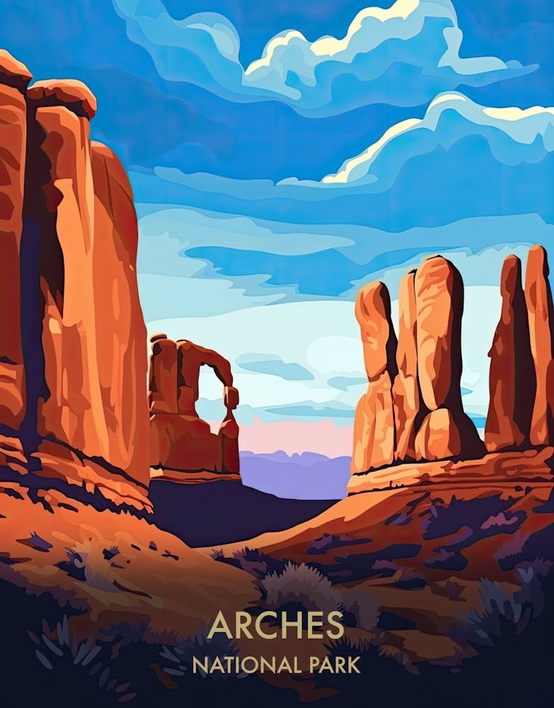 Arches National Park Travel Poster Illustration Style 2