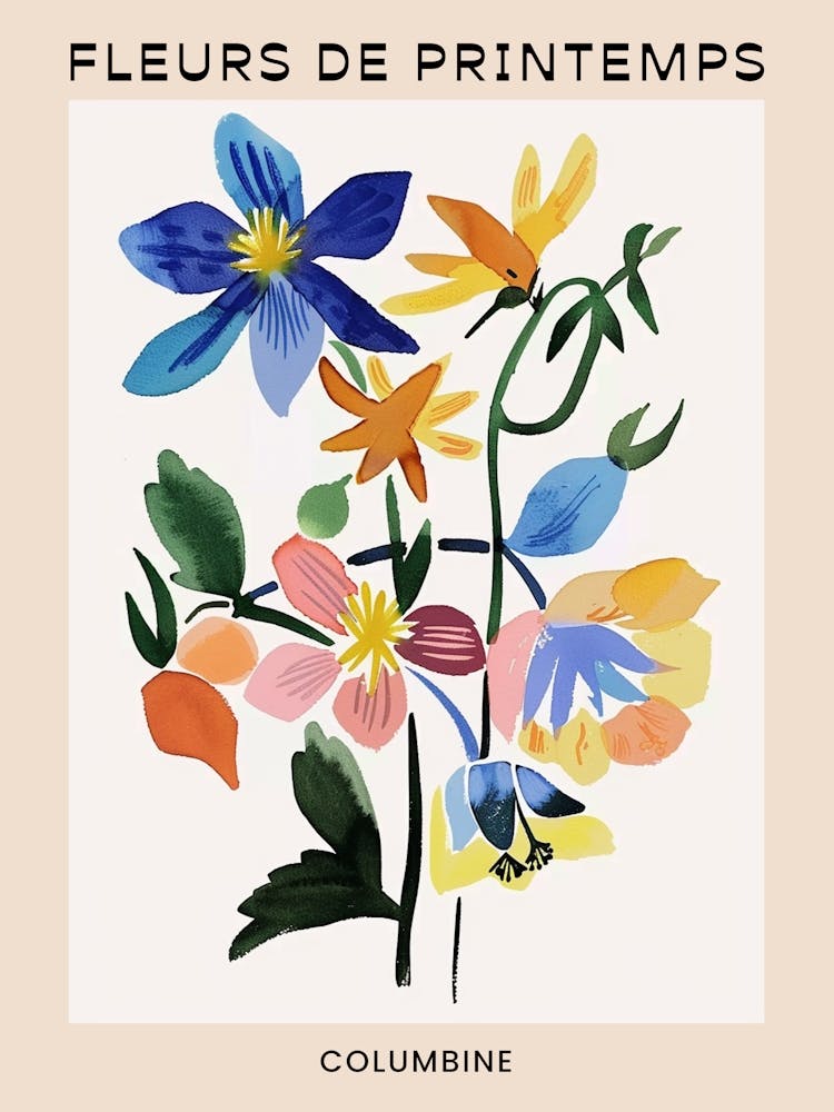Spring Floral French Poster  Columbine 3