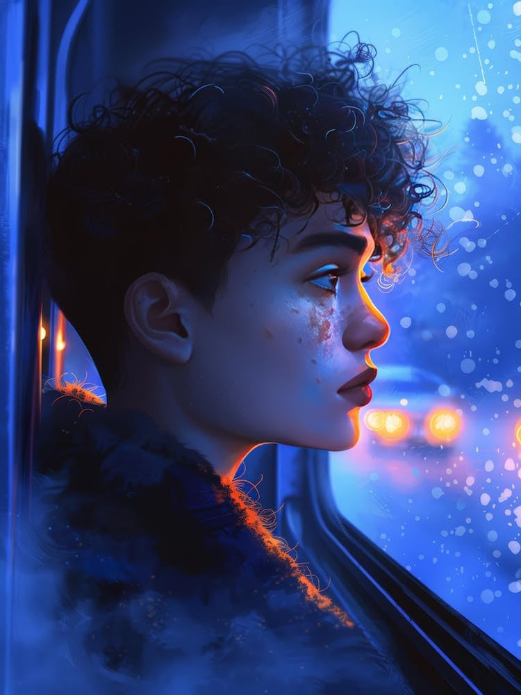 Girl Looking Out Of A Train Window 1