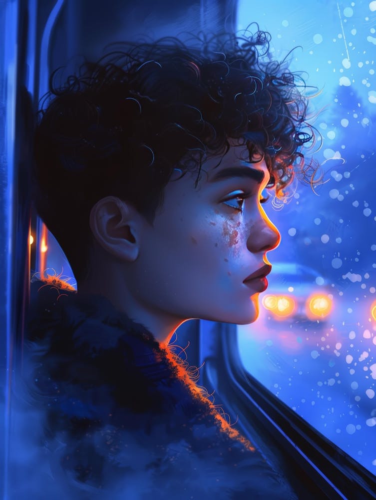 Girl Looking Out Of A Train Window 1