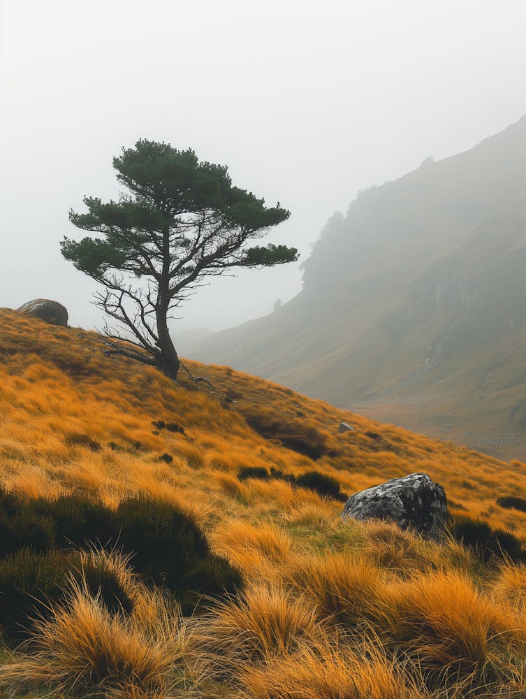 Arbre Solitaire Dans Le Brouillard