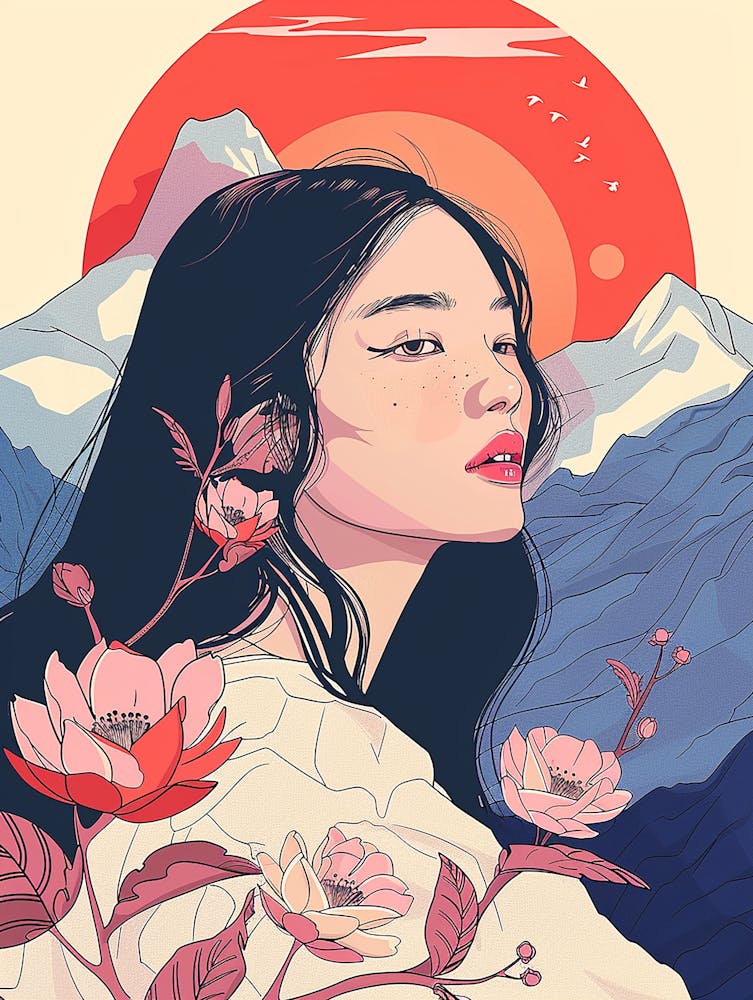 Asian Girl With Flowers 4