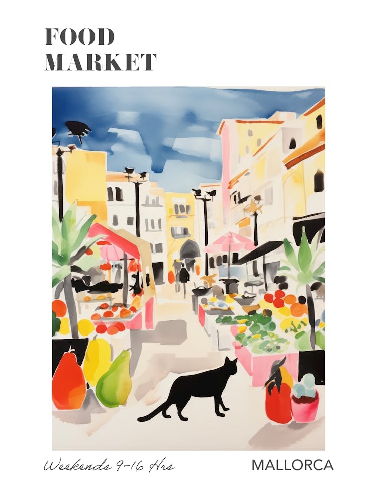 The Food Market In Mallorca 1 Illustration Poster