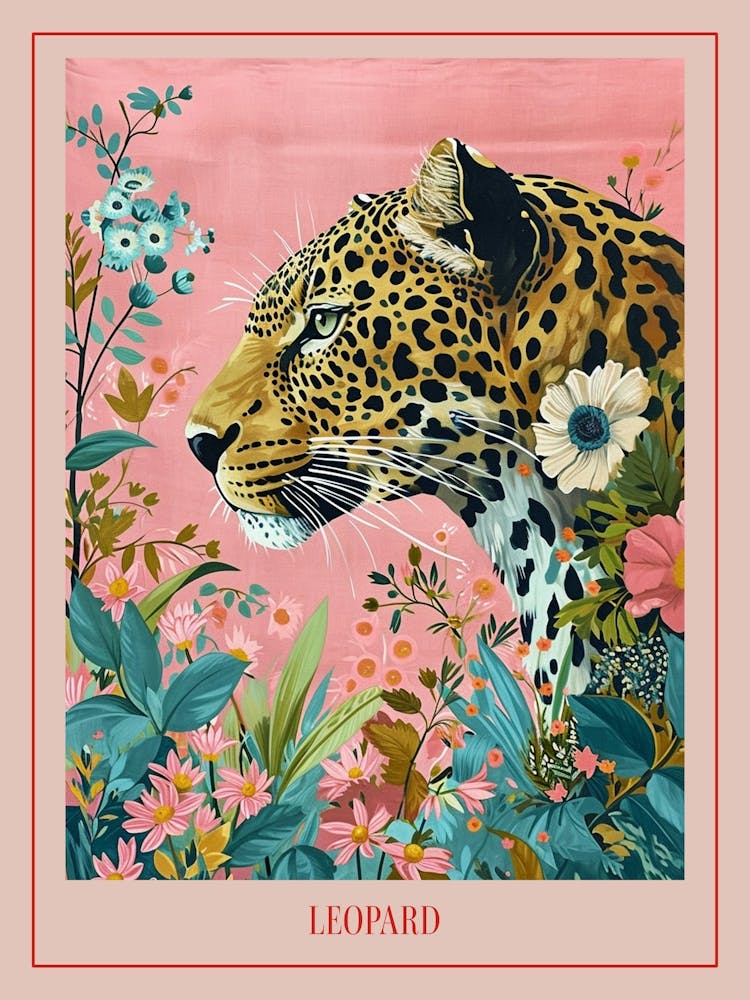 Floral Animal Painting Leopard 3 Poster
