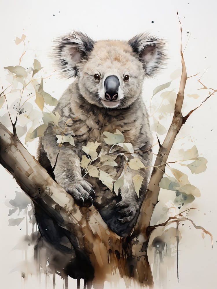 Koala, Peinture au Pinceau Japonaise, Ukiyo E, Minimal 1