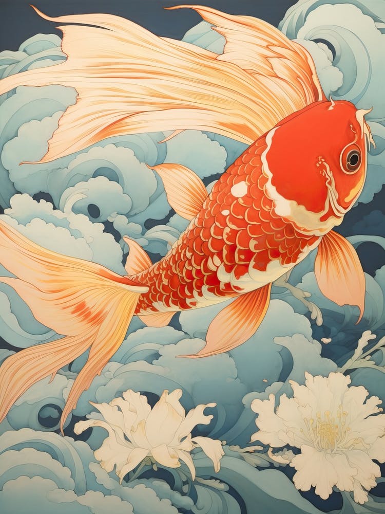 Goldfish Animal Drawing In The Style Of Ukiyo E 3