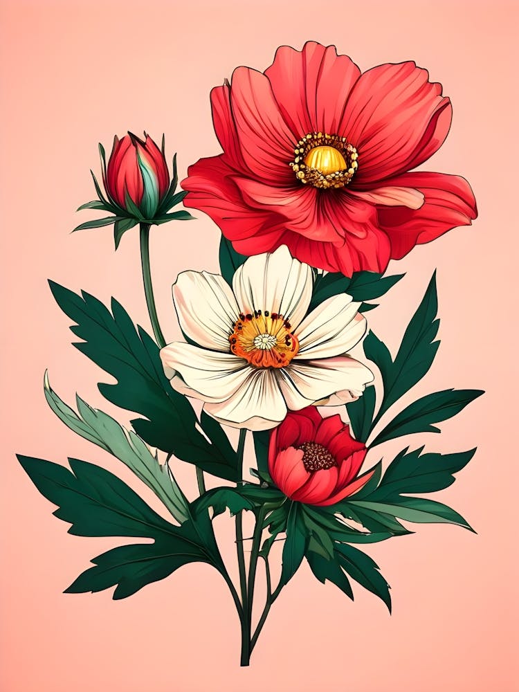 Red And White Anemones 1