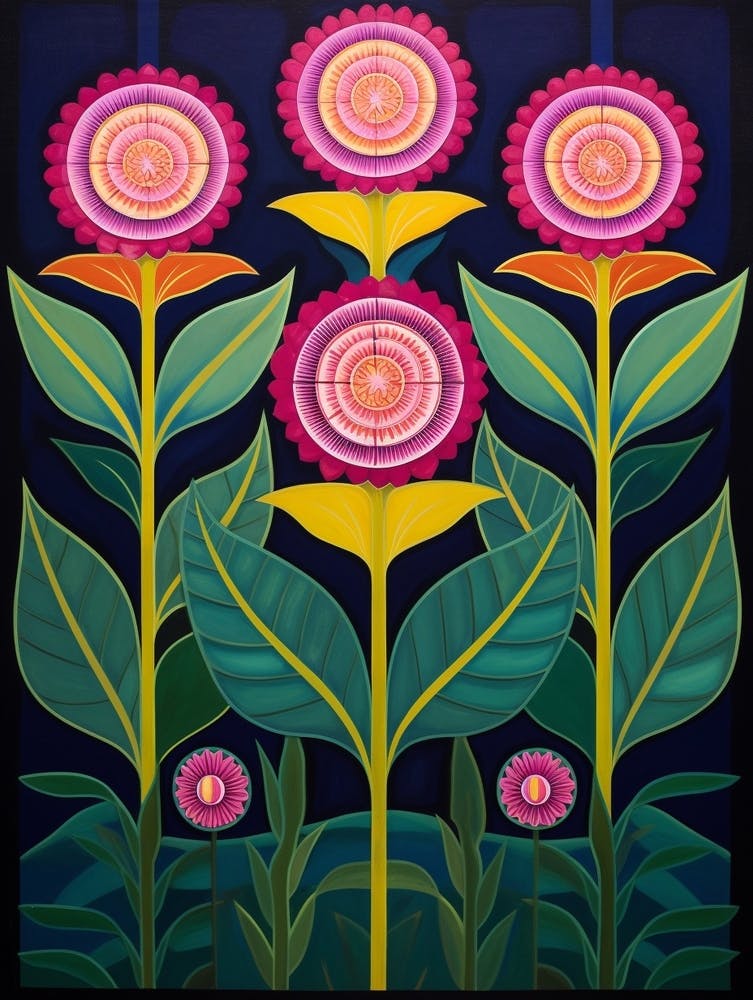 Flower Motif Painting Globe Amaranth