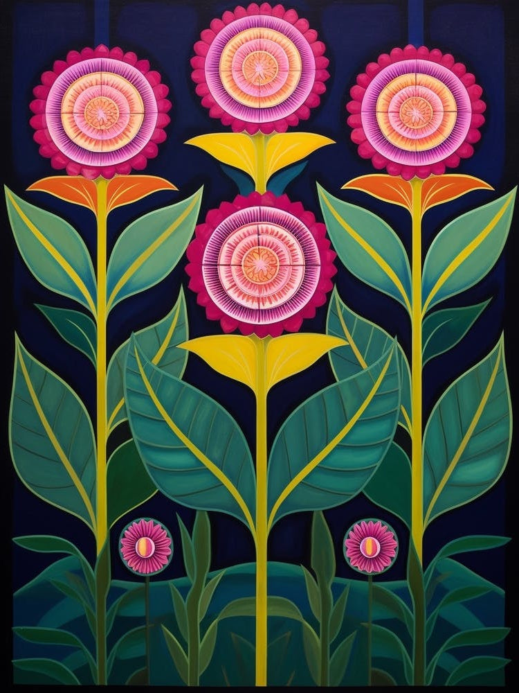 Flower Motif Painting Globe Amaranth