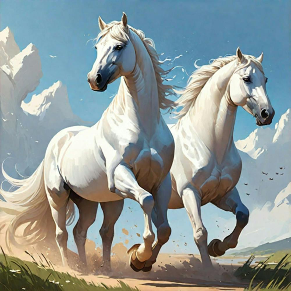 Two White Horses Running