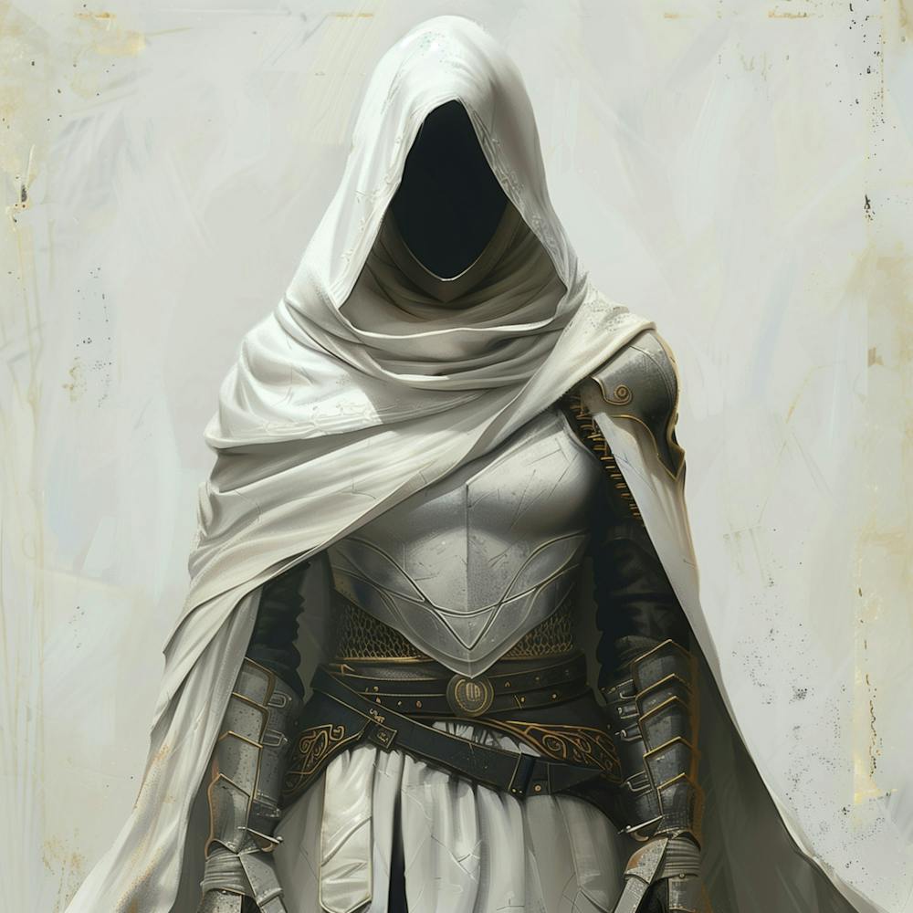 Black Knight, Medieval, White Cape, White Hood, Female, No Background, Hyper Realistic, 4k
