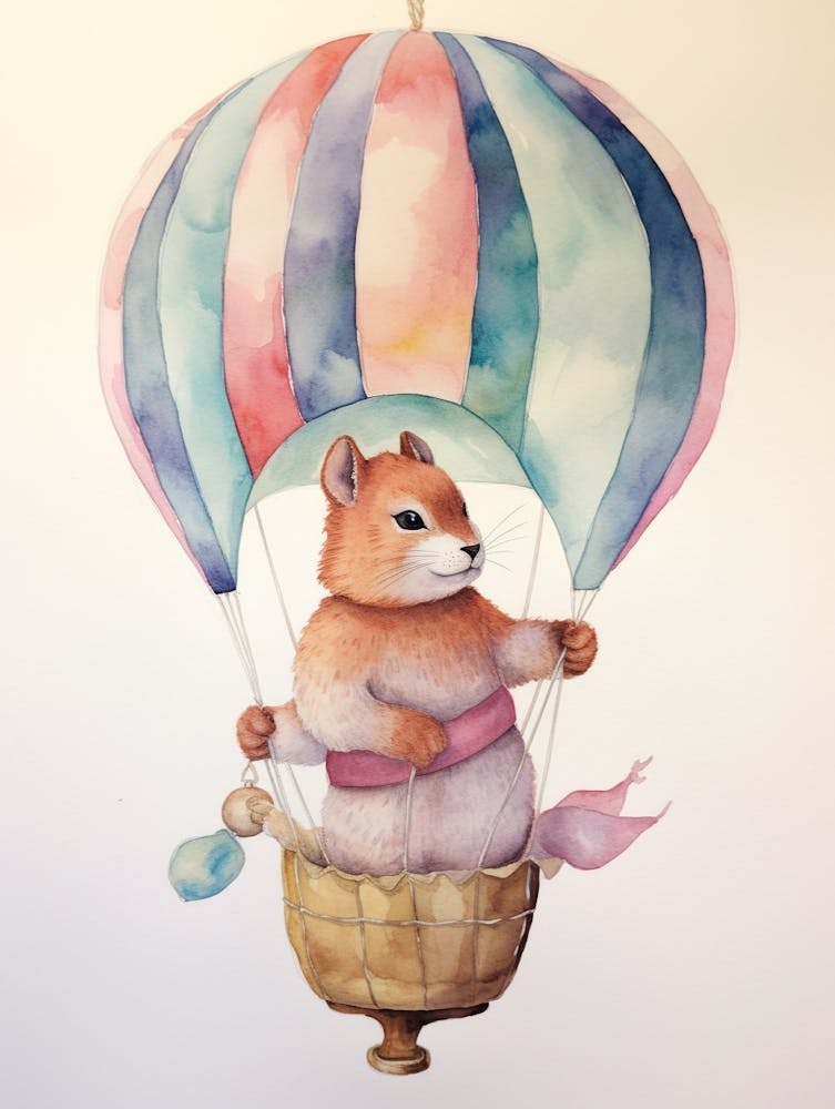 Baby Squirrel 4 In A Hot Air Balloon