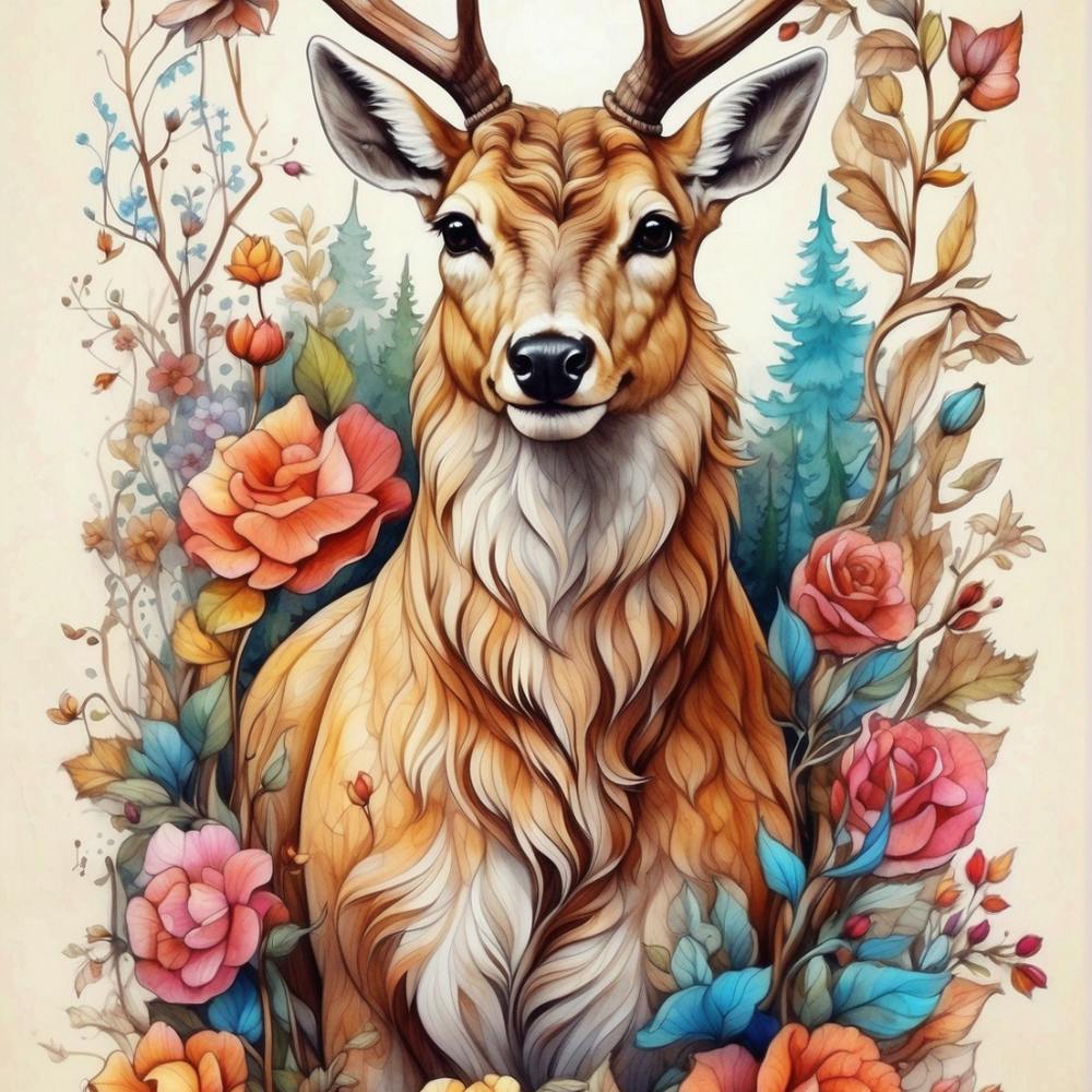Deer With Roses