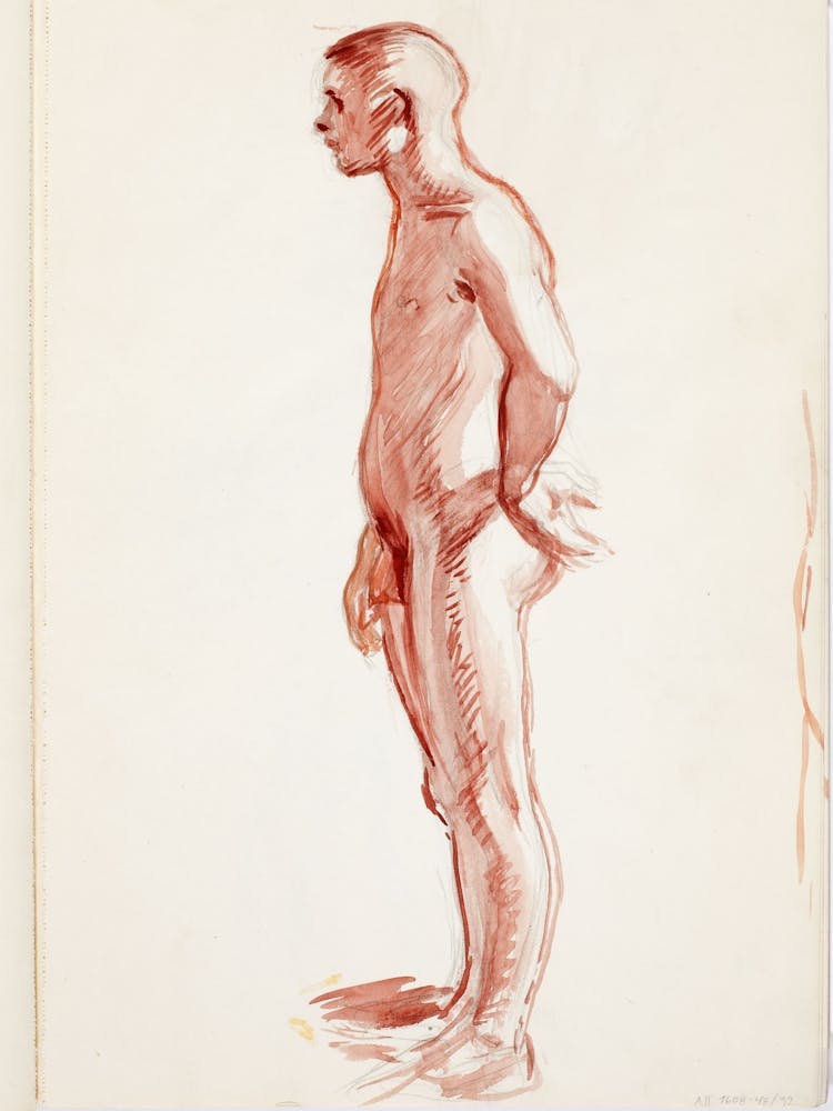 Seisova Alaston Mies Sivusta, Luonnos, 1902 1909part Of A Sketchbook By Magnus Enckell