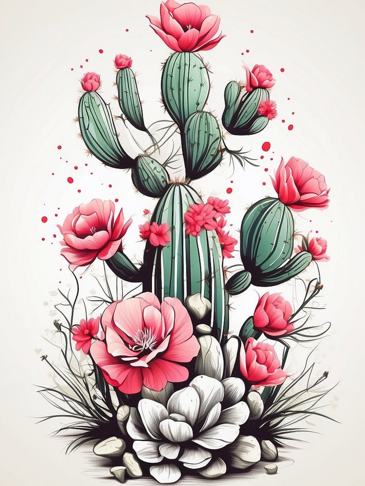 Cactus And Flowers