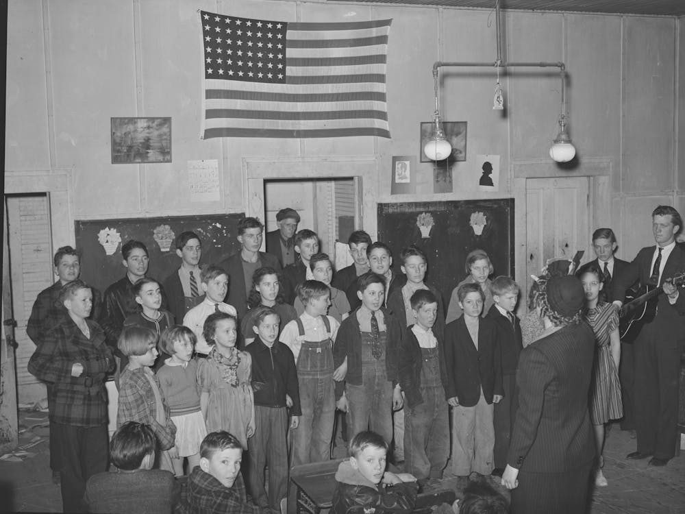 Schoolchildren, Directed By Their Music Teacher, Sing At The Pie Supper,Mcintosh County, Oklahoma See General Captio
