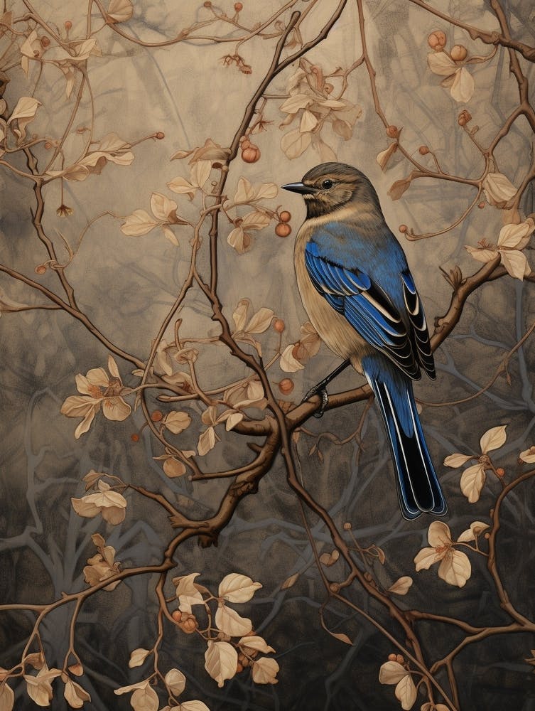 Dark And Moody Botanical Bluebird 1