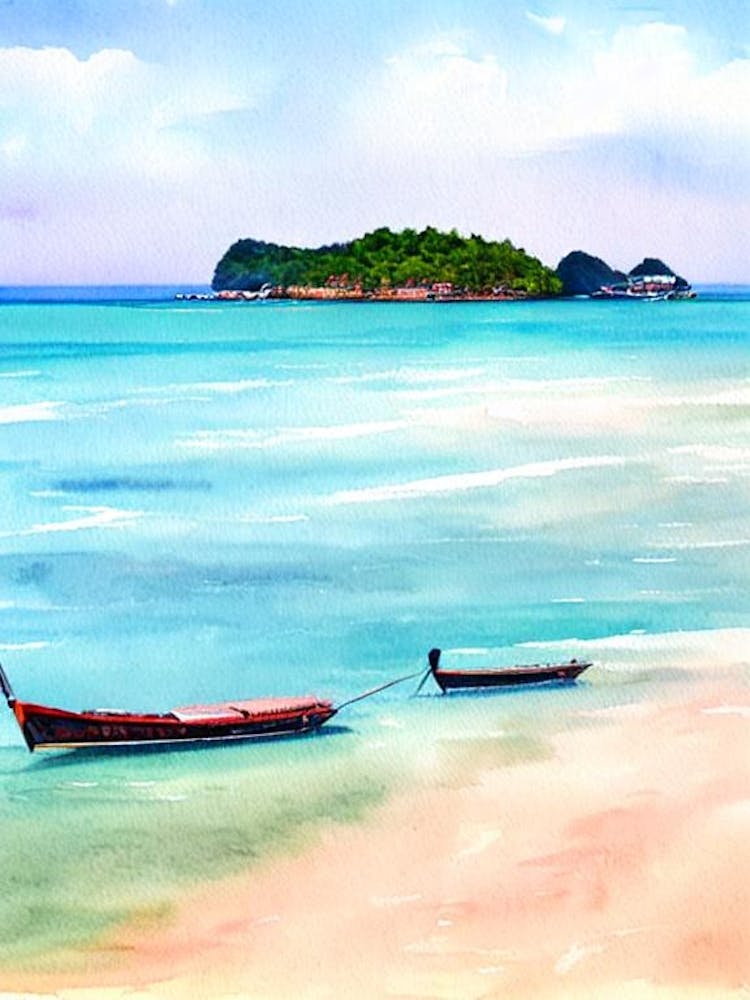 Chaweng Beach, Koh Samui, Thailand Watercolour