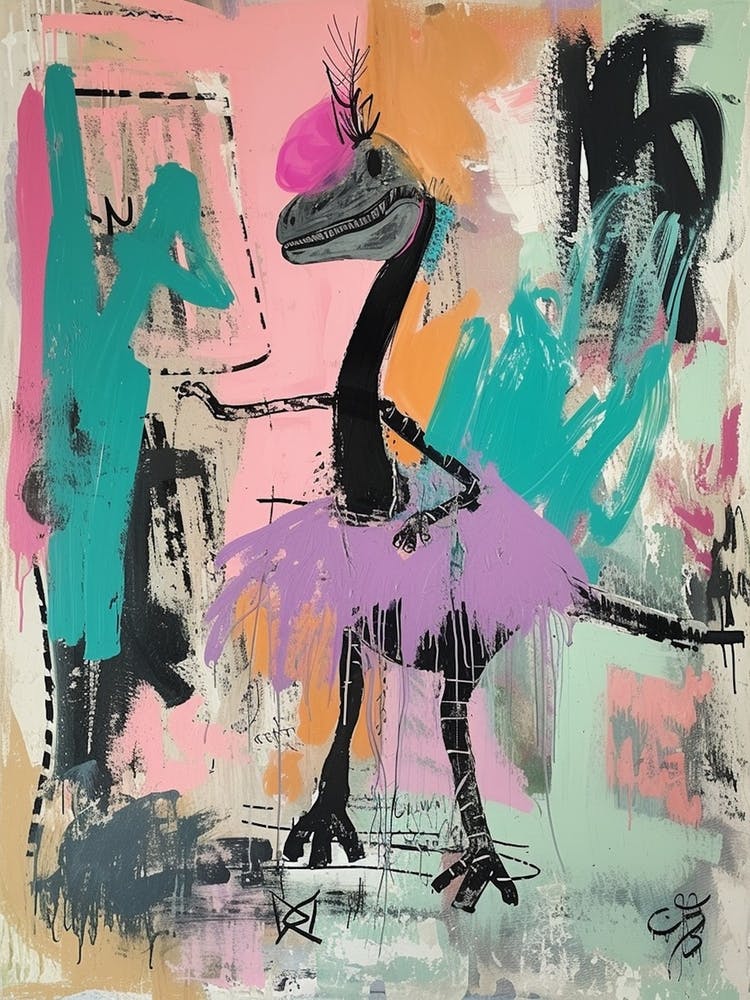 Dinosaur Dancing In A Tutu Pink Graffiti Brushstroke 2