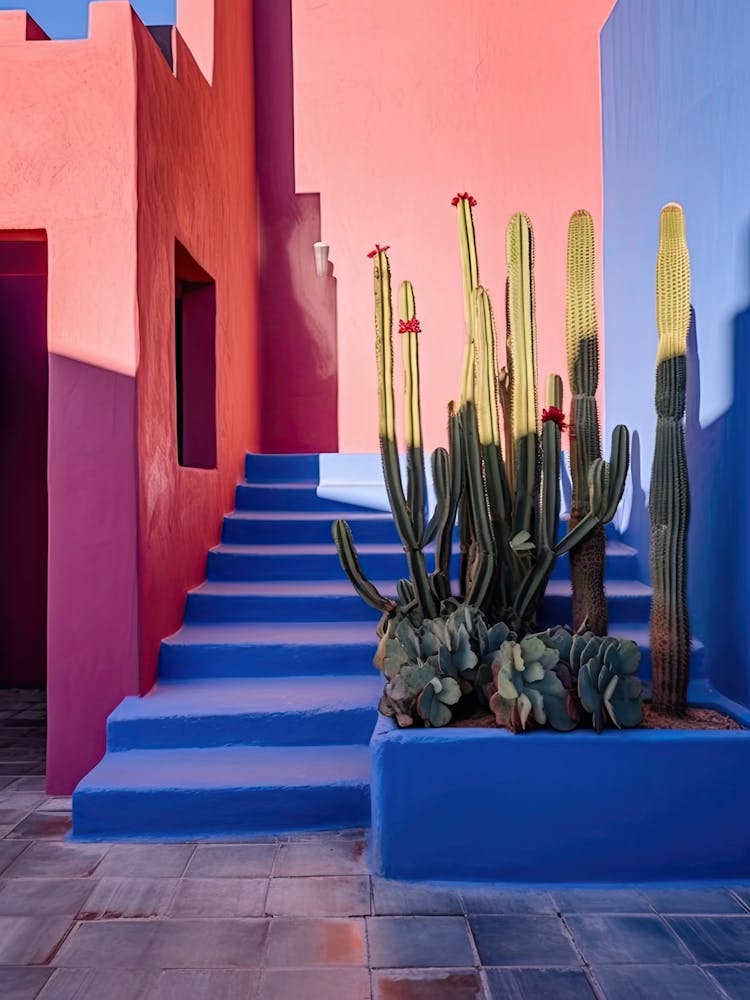Cacti On Indigo Blue Wall Summer Photography