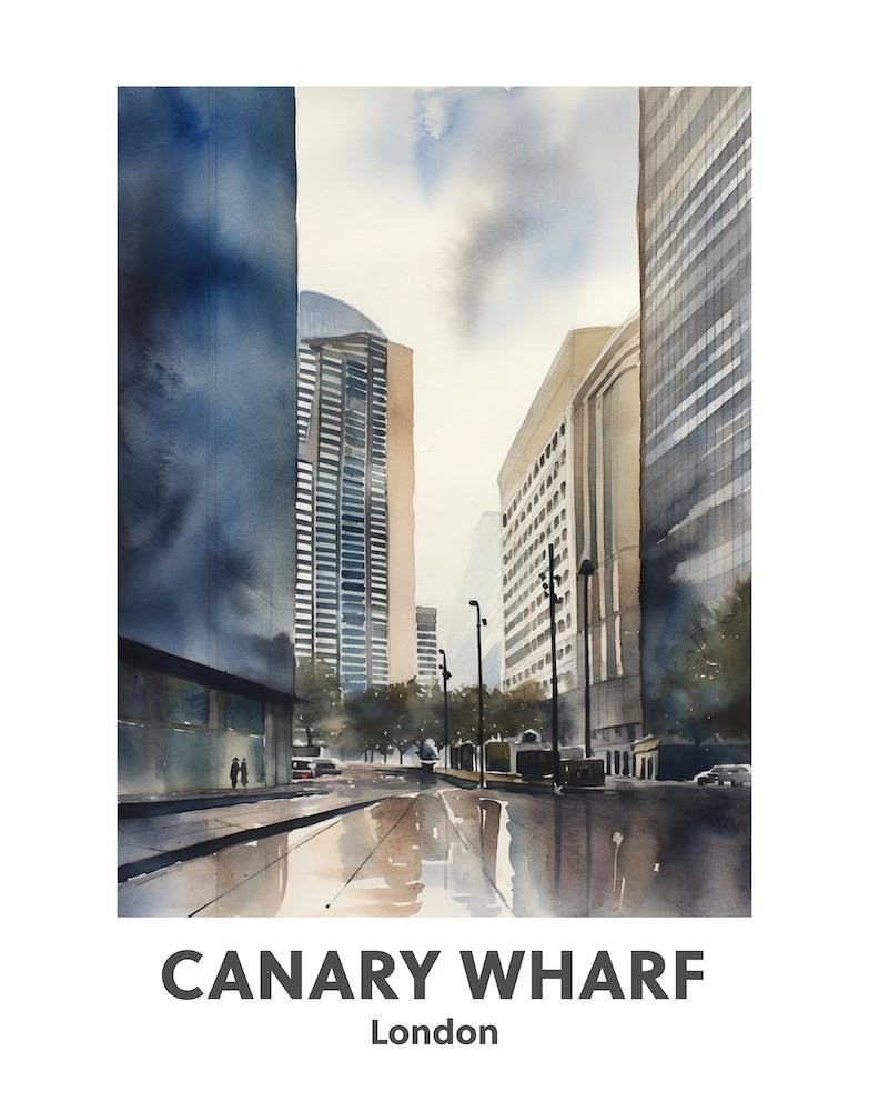 Canary Wharf, London 2 Watercolour Travel Poster