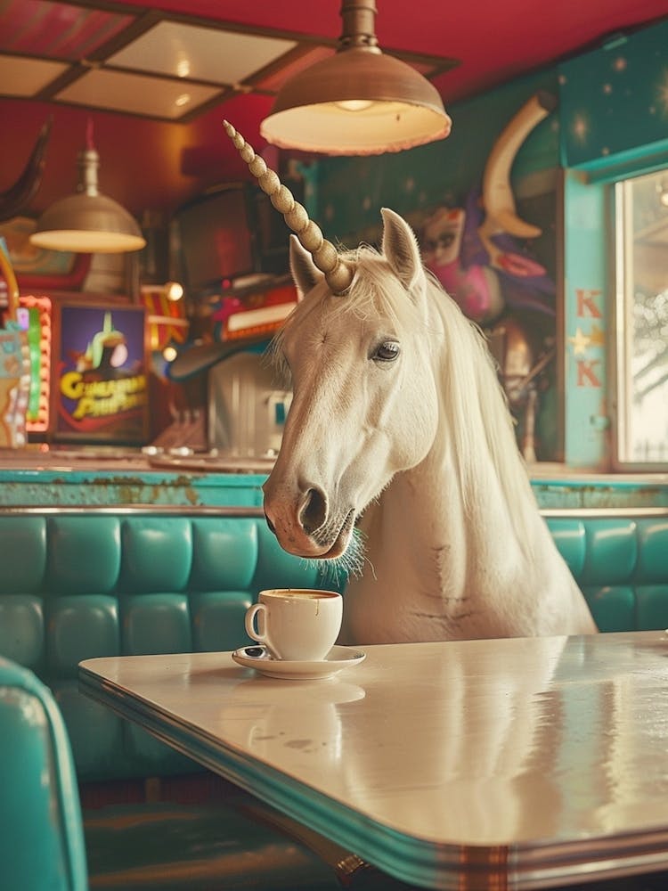 Unicorn In A Diner Retro Photo Inspired