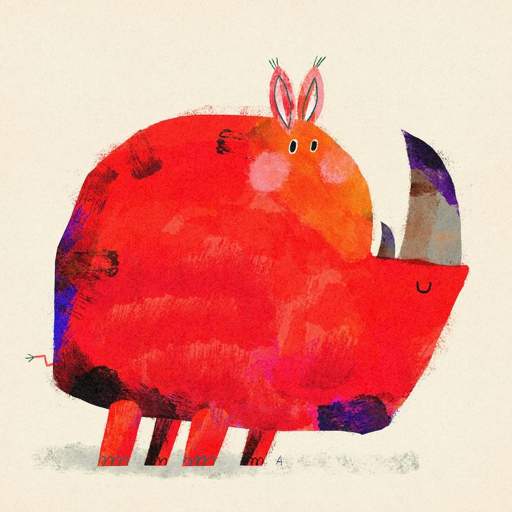 Red Squared Rhinoceros Square